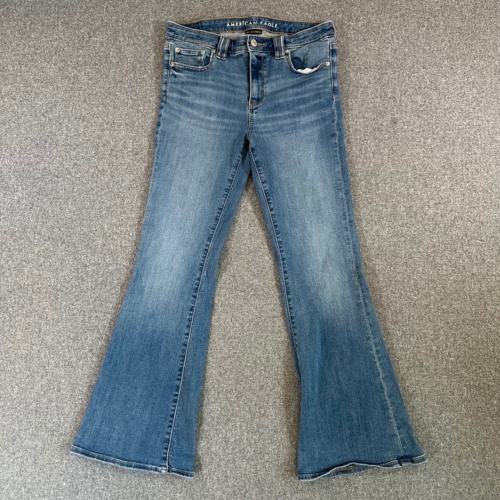 American Eagle Jeans Womens 8 Next Level Stretch Blue Flare Flap Pocket